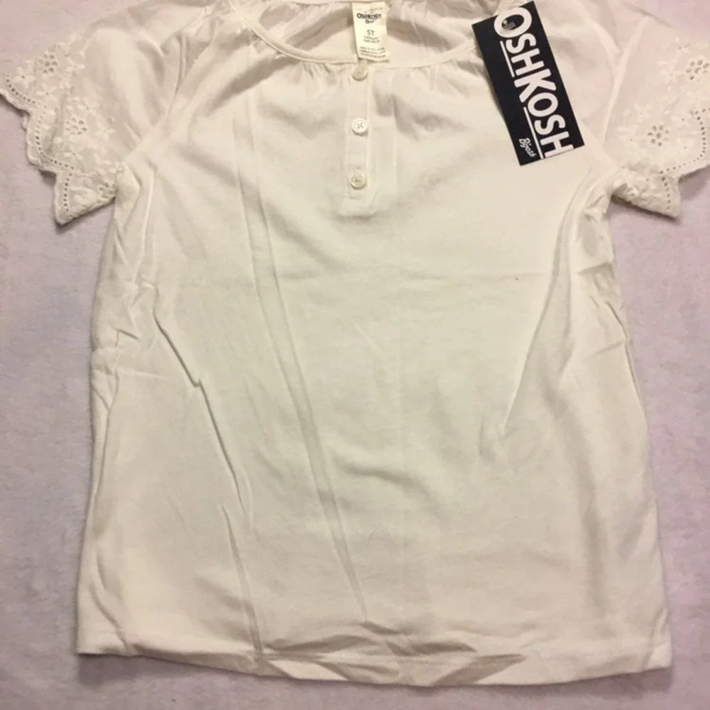 OshKosh B'gosh Eyelet Lace‎ Henley Top Girls 5T White NEW Short Sleeve Blouse
